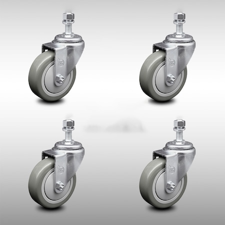 Service Caster 4 Inch SS Gray Polyurethane Wheel Swivel 1/2 Inch Threaded Stem Caster Set SCC SCC-SSTS20S414-PPUB-121315-4